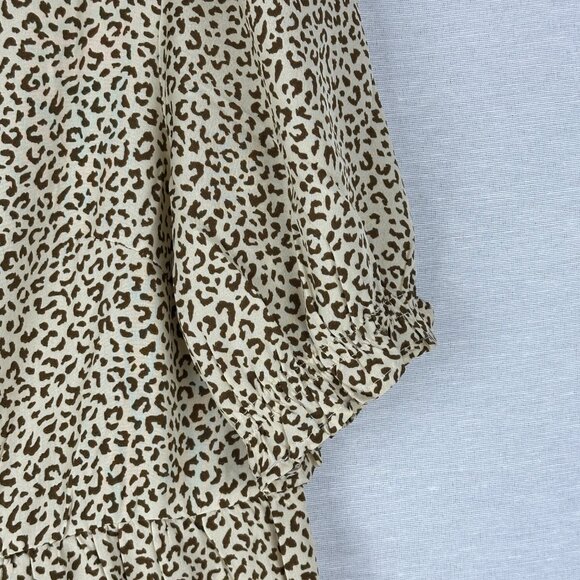 PRETTY GARDEN WOMEN'S LEOPARD PRINT TIERED MIDI FLOWY DRESS FUFF SLEEVE M - Picture 9 of 12